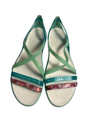 Crocs Isabella Strappy Jelly Slip-On Sandals Women’s Size 10 Mint Green & Floral